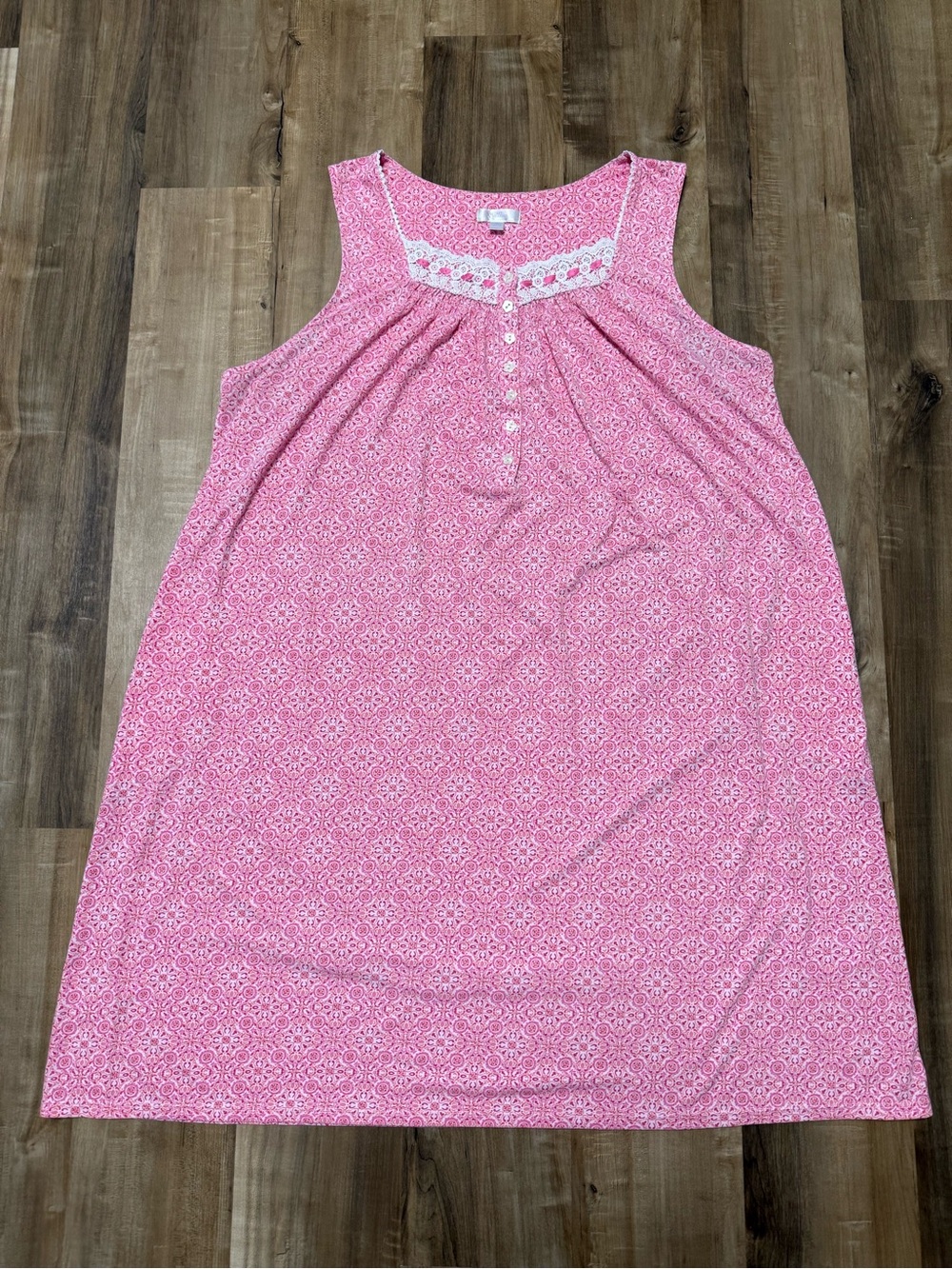 Secret Treasures Pink Sleeveless Cotton Midi Dress with White Lace Yoke